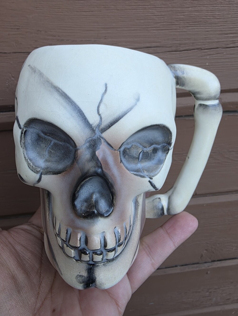 Ceramic Skull Mug in Cream and Black - Gothic Home Dining Accent Made In JAPAN